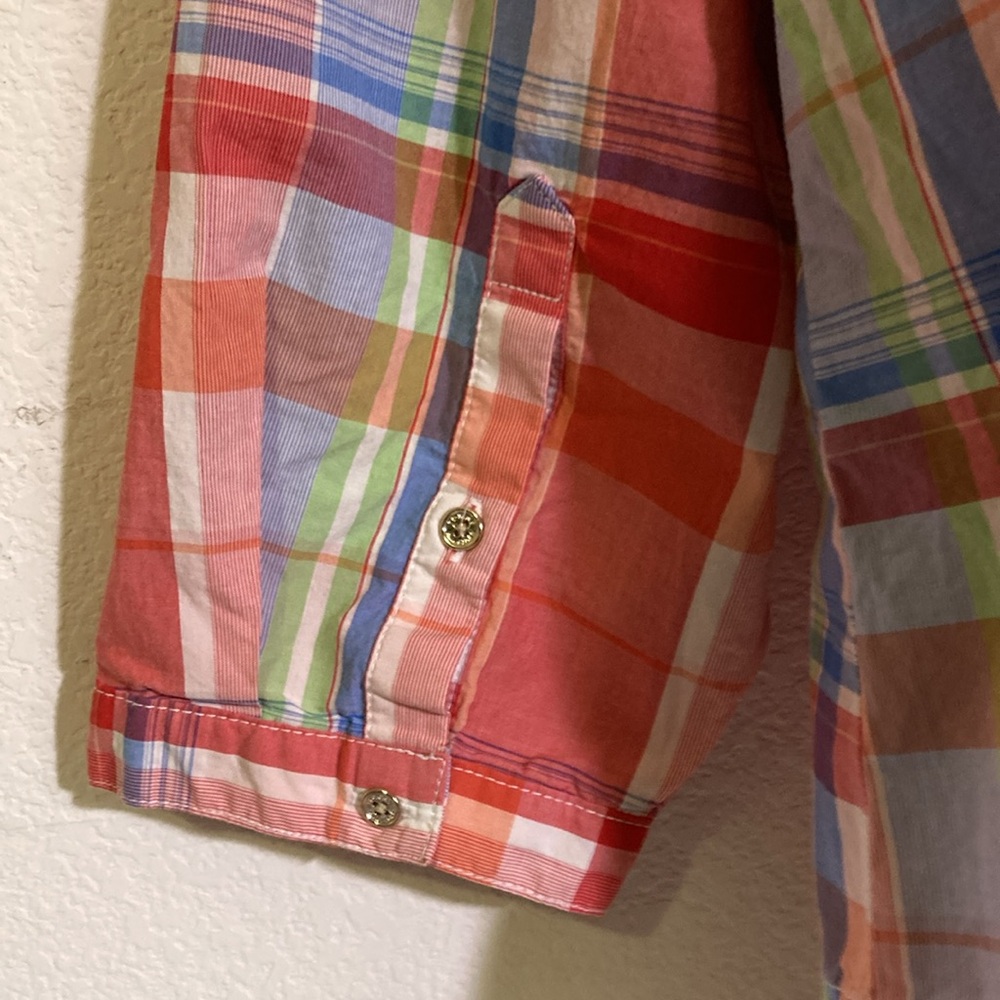 Tommy Hilfiger Size 1X colorful Plaid Long sleeves V neck shirt Made in India - Picture 5 of 12